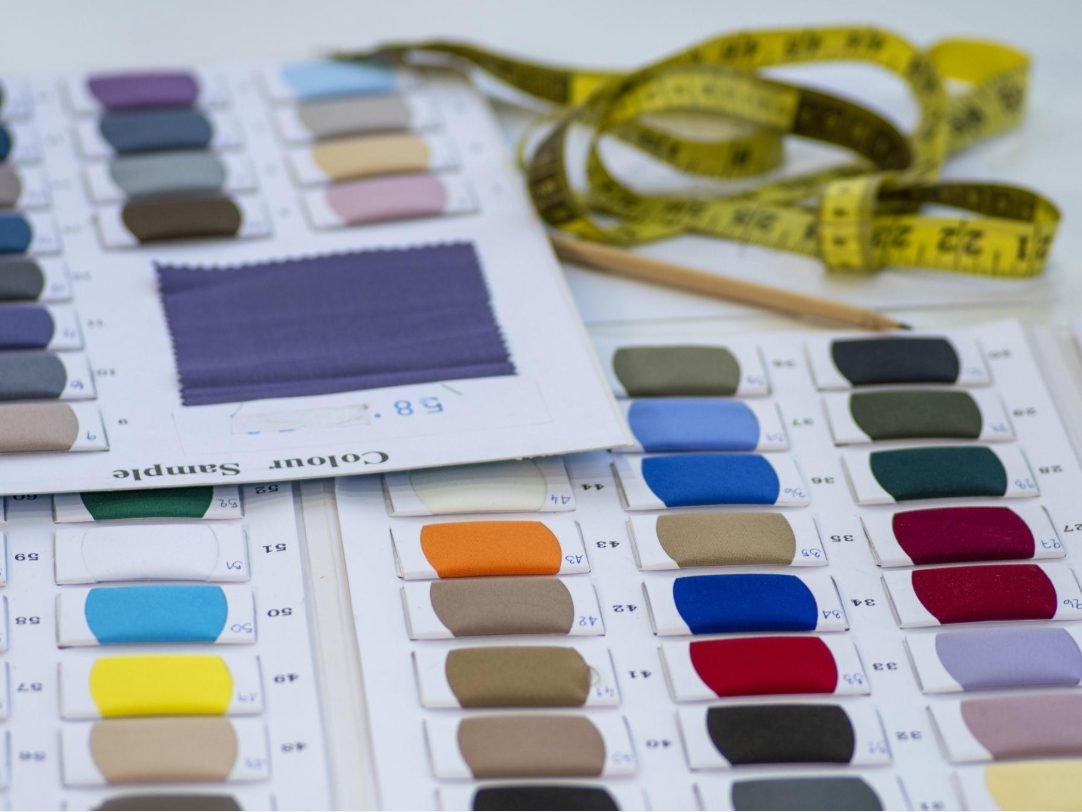 Colour sample card and tape measure for product development